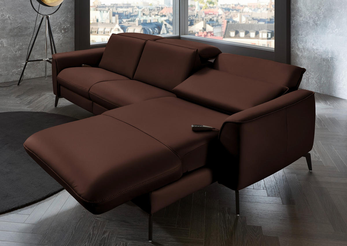 ECKSOFA in Echtleder Braun  - Schwarz/Braun, Natur, Leder/Metall (281/168cm) - Valdera