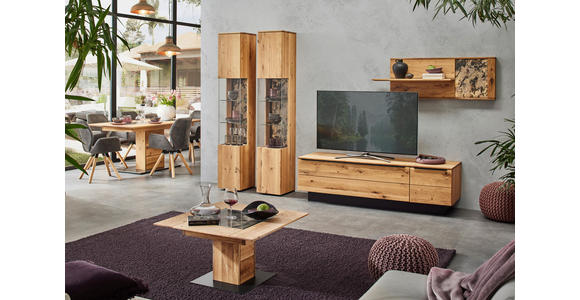WOHNWAND  in Eichefarben  298/205,7/53,7 cm  - Eichefarben/Schwarz, Natur, Glas/Holz (298/205,7/53,7cm) - Valnatura