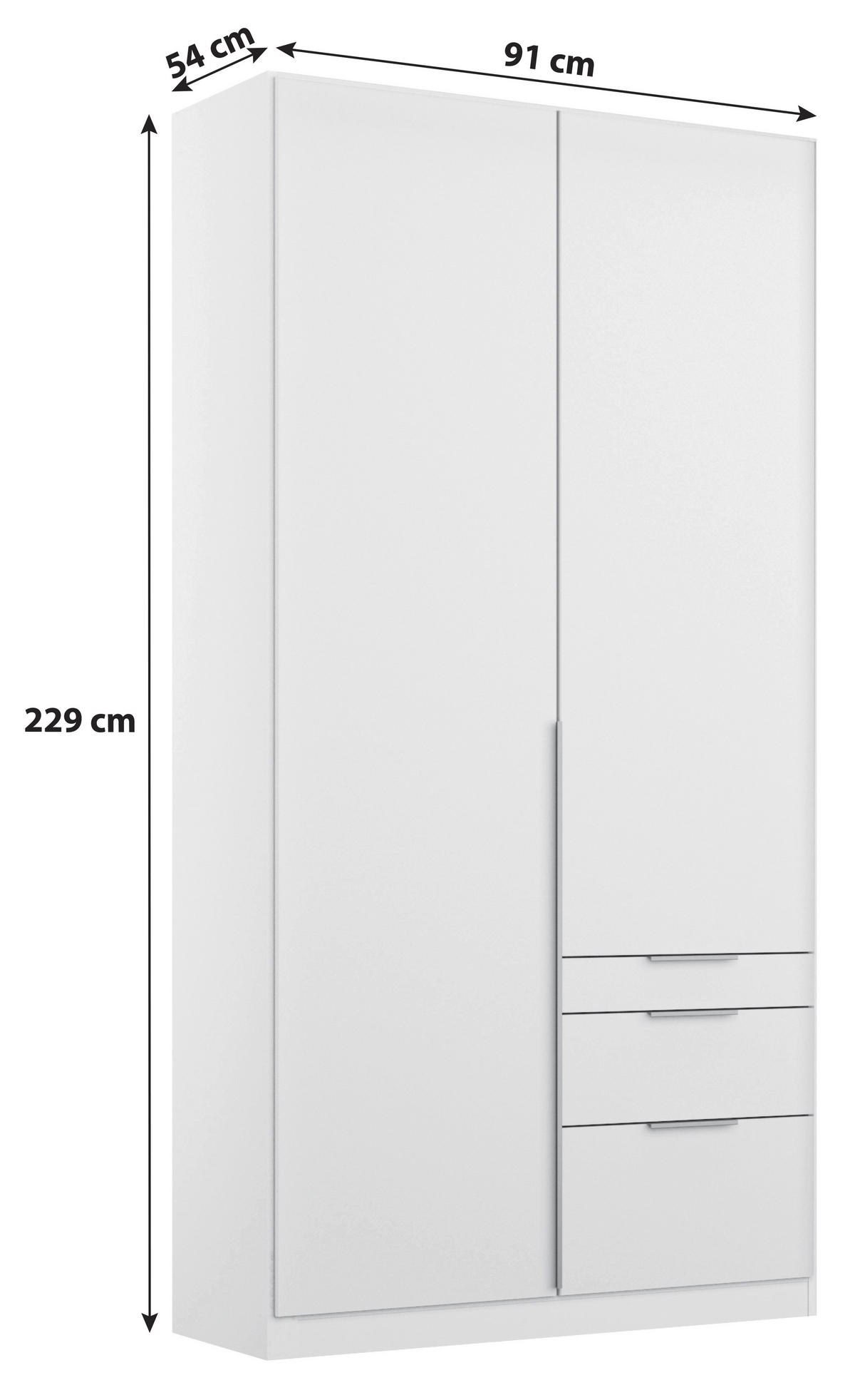 DREHTÜRENSCHRANK in Weiss  - Weiss/Alufarben, Modern, Holzwerkstoff/Metall (91/229/54cm) - Rauch Möbel