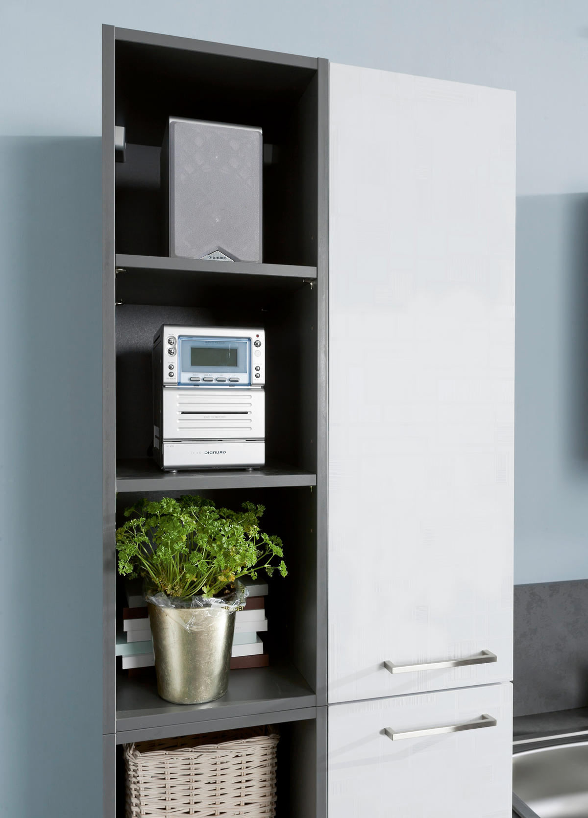 KÜCHENBLOCK 320 cm   in Anthrazit, Weiß  - Edelstahlfarben/Anthrazit, Design, Holzwerkstoff/Metall (320cm) - Welnova