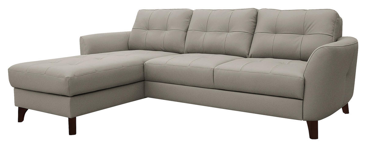 ECKSOFA in Lederlook Echtleder Platinfarben  - Platinfarben/Buchefarben, Design, Leder/Holz (238/168cm) - Livetastic