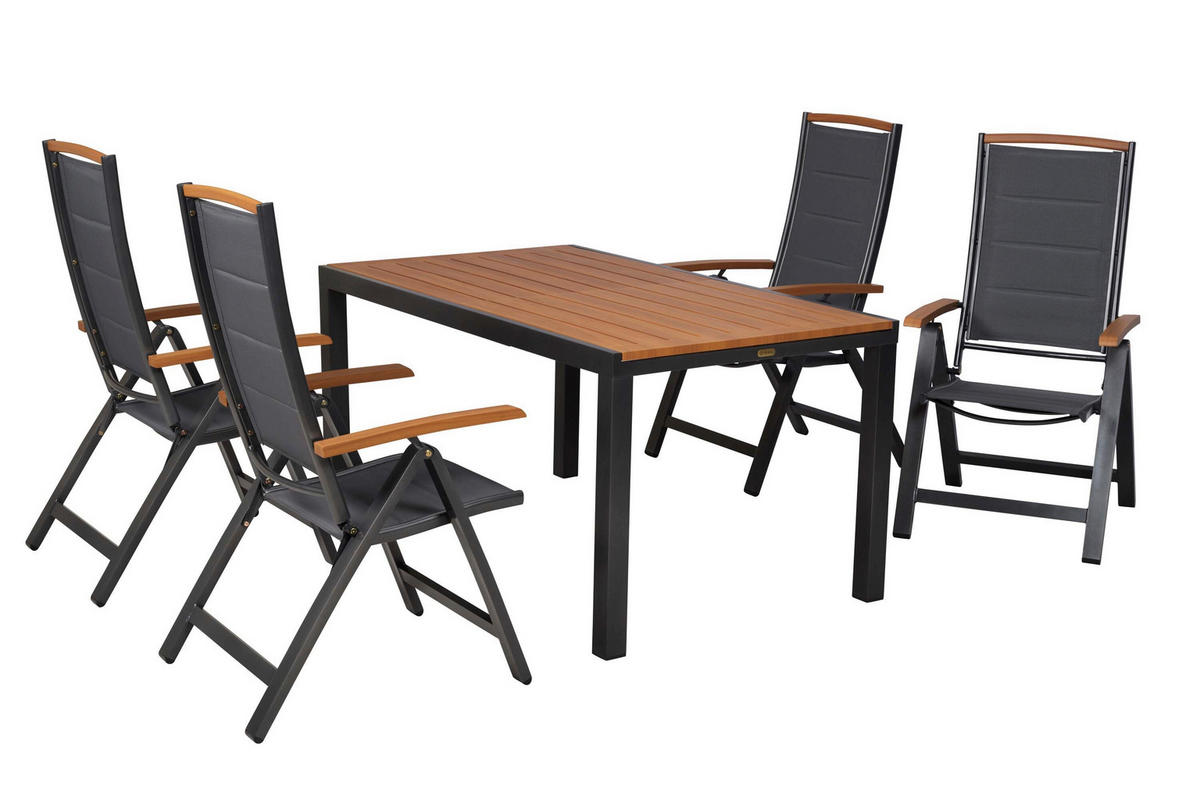 GARTENTISCHGRUPPE  - Graphitfarben/Naturfarben, KONVENTIONELL, Textil/Metall - Gardenson