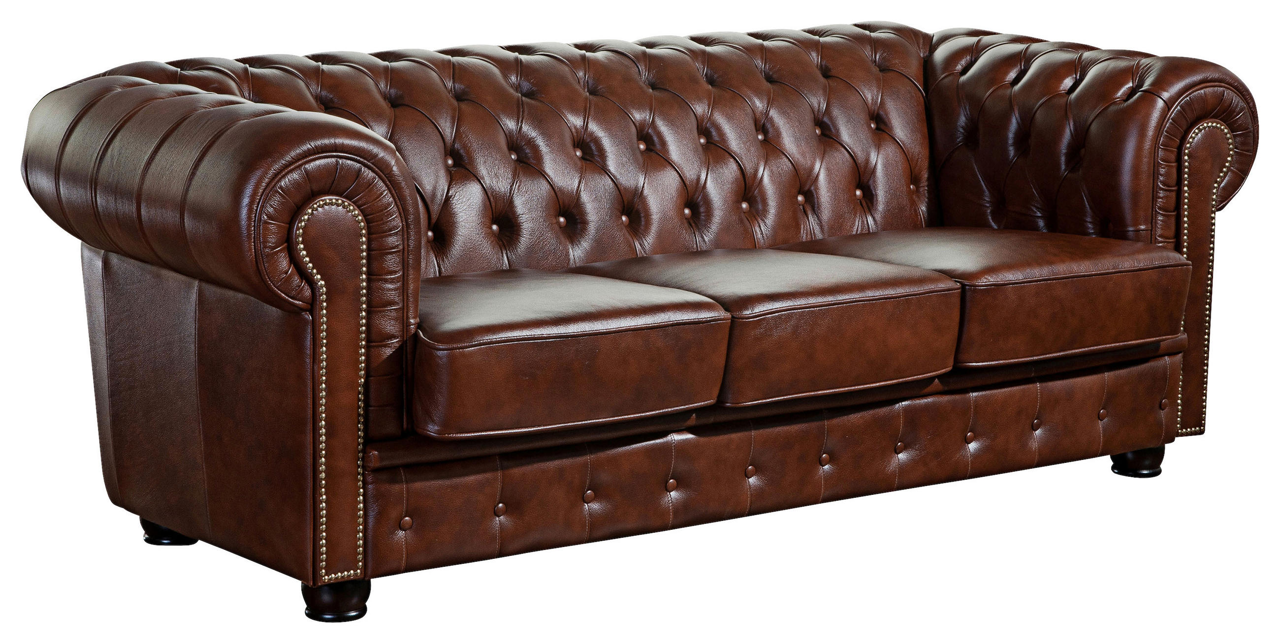 CHESTERFIELD-SOFA Braun Echtleder  - Nussbaumfarben/Braun, KONVENTIONELL, Leder/Holzwerkstoff (200/74/98cm) - Max Winzer