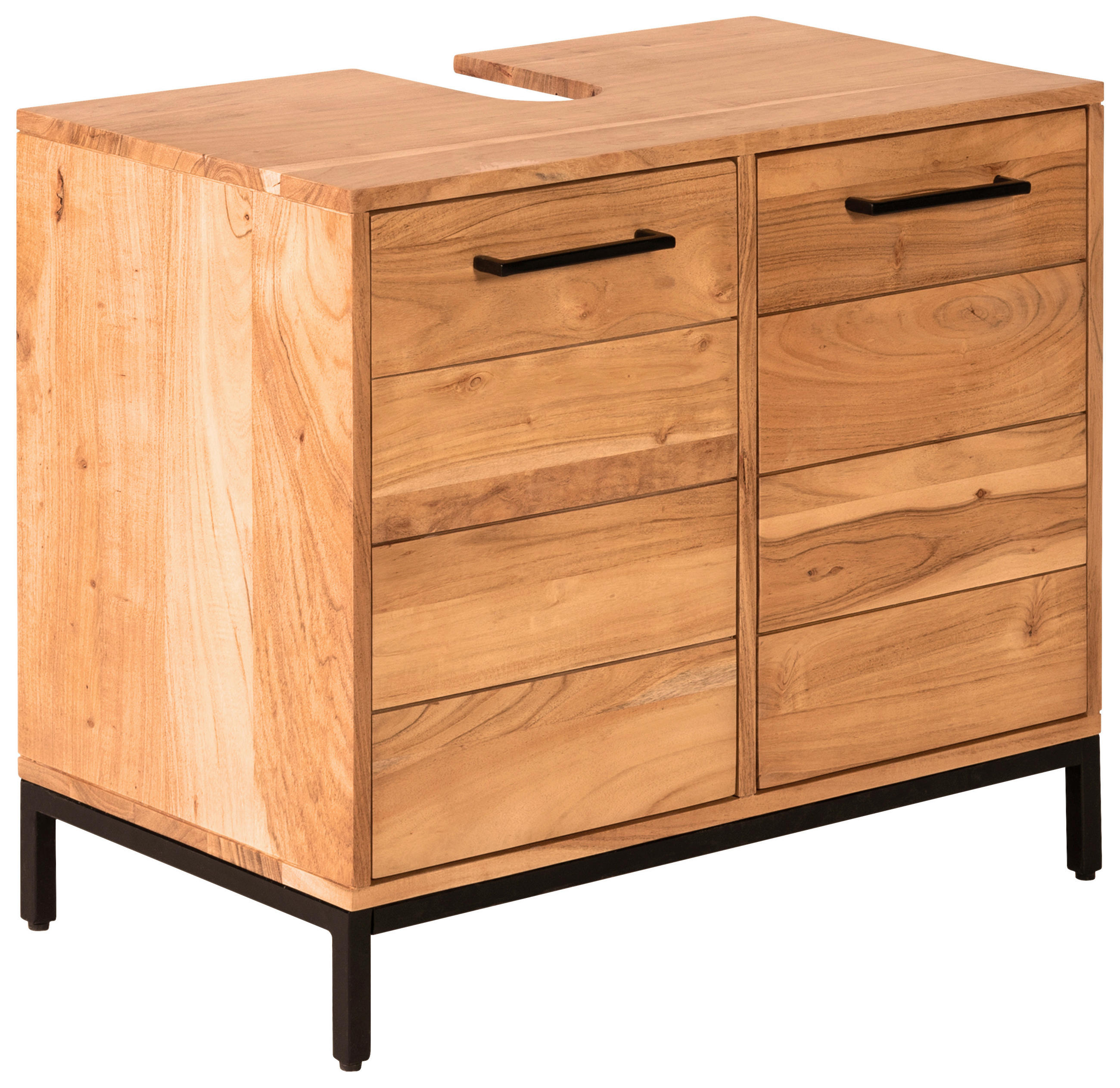WASCHBECKENUNTERSCHRANK 68/60/40 cm  - Schwarz/Akaziefarben, MODERN, Holz/Metall (68/60/40cm) - Livetastic