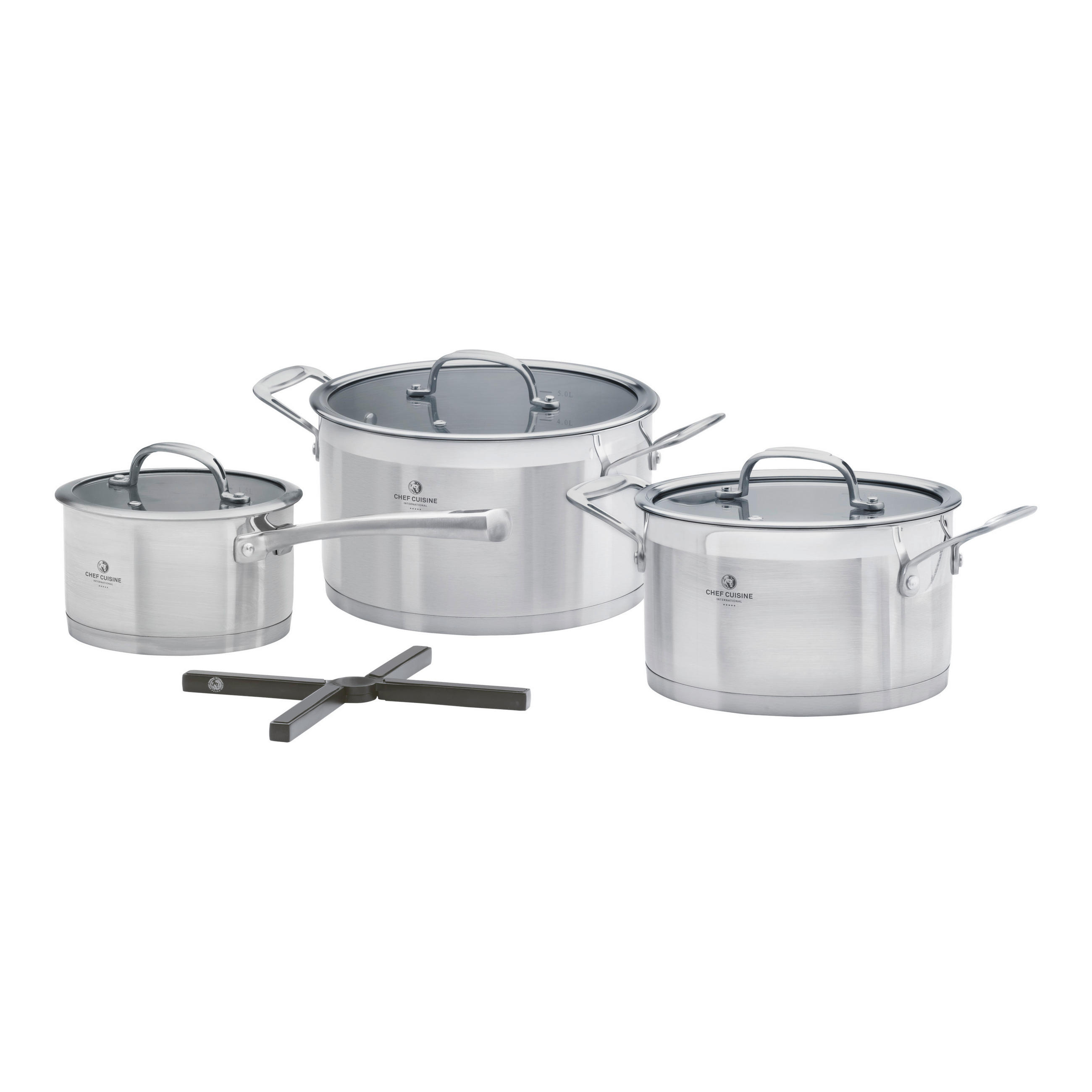 KOCHTOPFSET 4-teilig  - Edelstahlfarben, Basics, Glas/Metall (55/33/18.5cm) - CHEF CUISINE