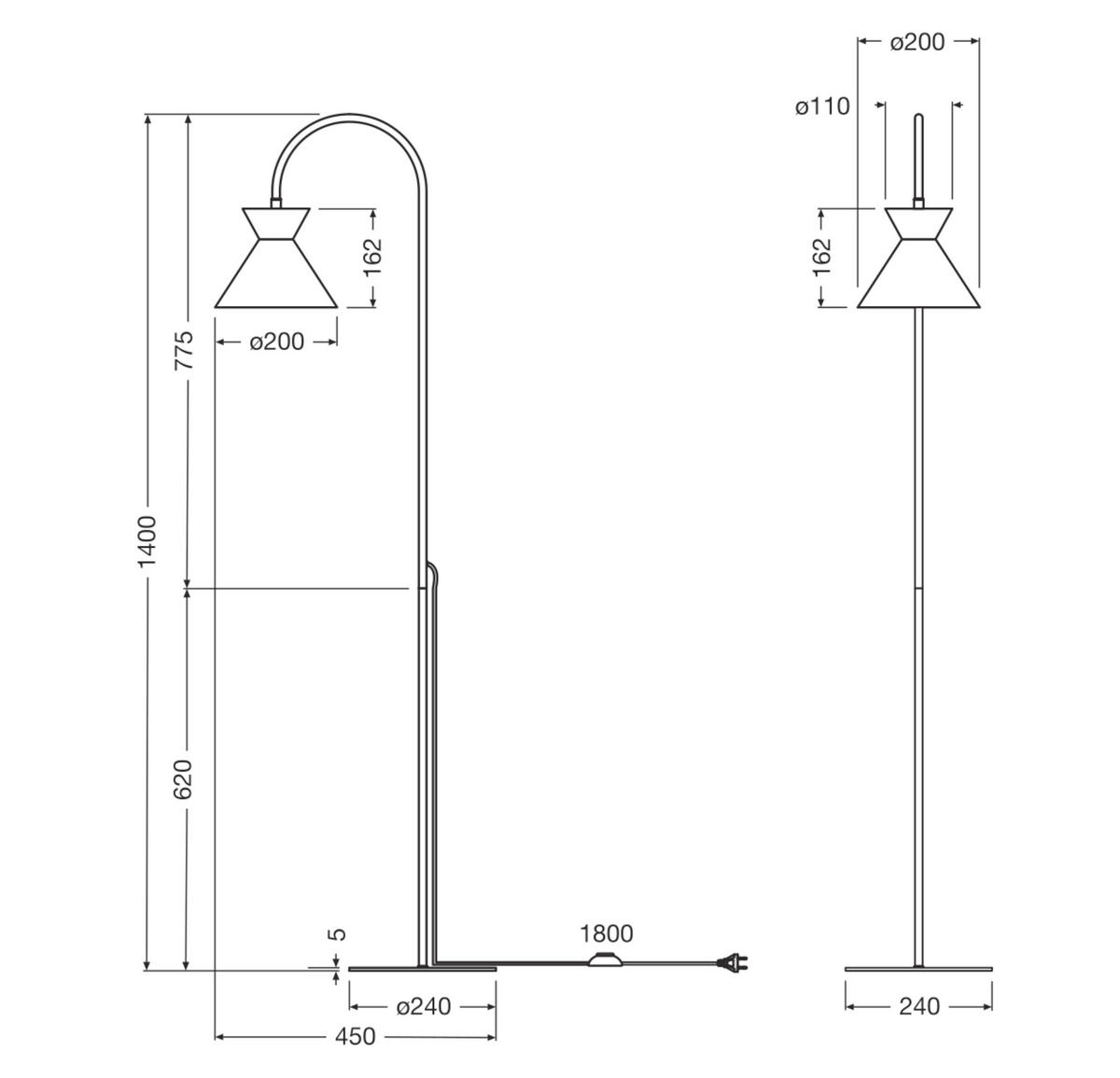 STEHLEUCHTE 24/45/140 cm    - Schwarz, Basics, Metall (24/45/140cm) - Osram