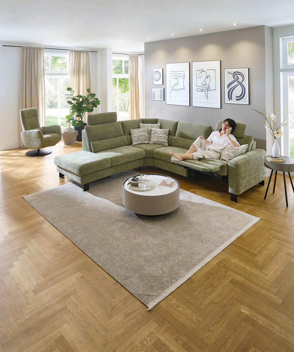 ECKSOFA Olivgrün Chenille  - Schwarz/Olivgrün, Design, Textil/Metall (248/285cm) - Beldomo Comfort