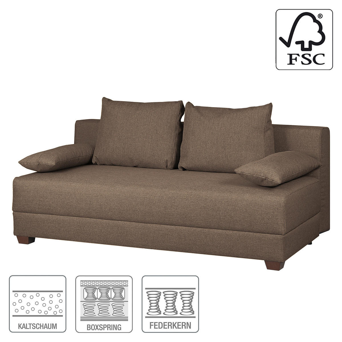 SCHLAFSOFA in Webstoff Braun  - Dunkelbraun/Braun, Design, Holz/Textil (202/85/110cm) - MID.YOU