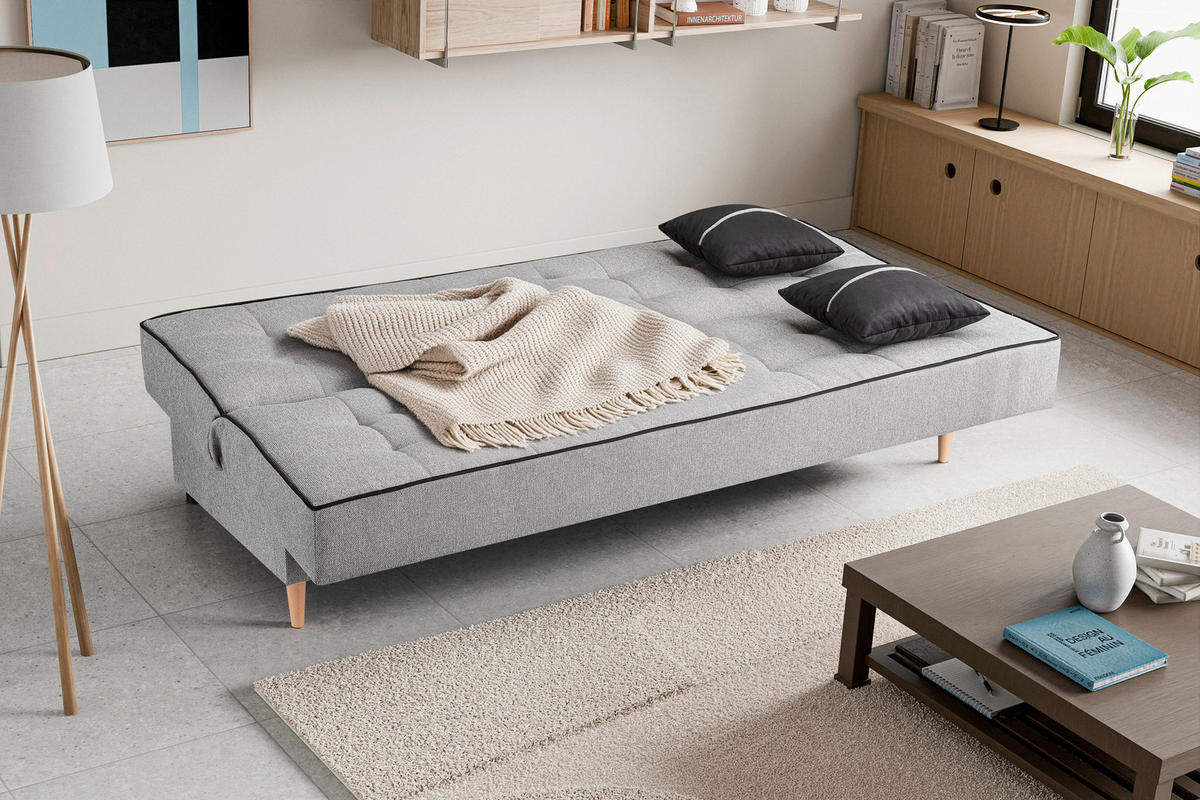 SCHLAFSOFA BONO  mit Liegefunktion Struktur Hellgrau  - Hellbraun/Hellgrau, Basics, Holz/Textil (199/91/91cm) - MID.YOU