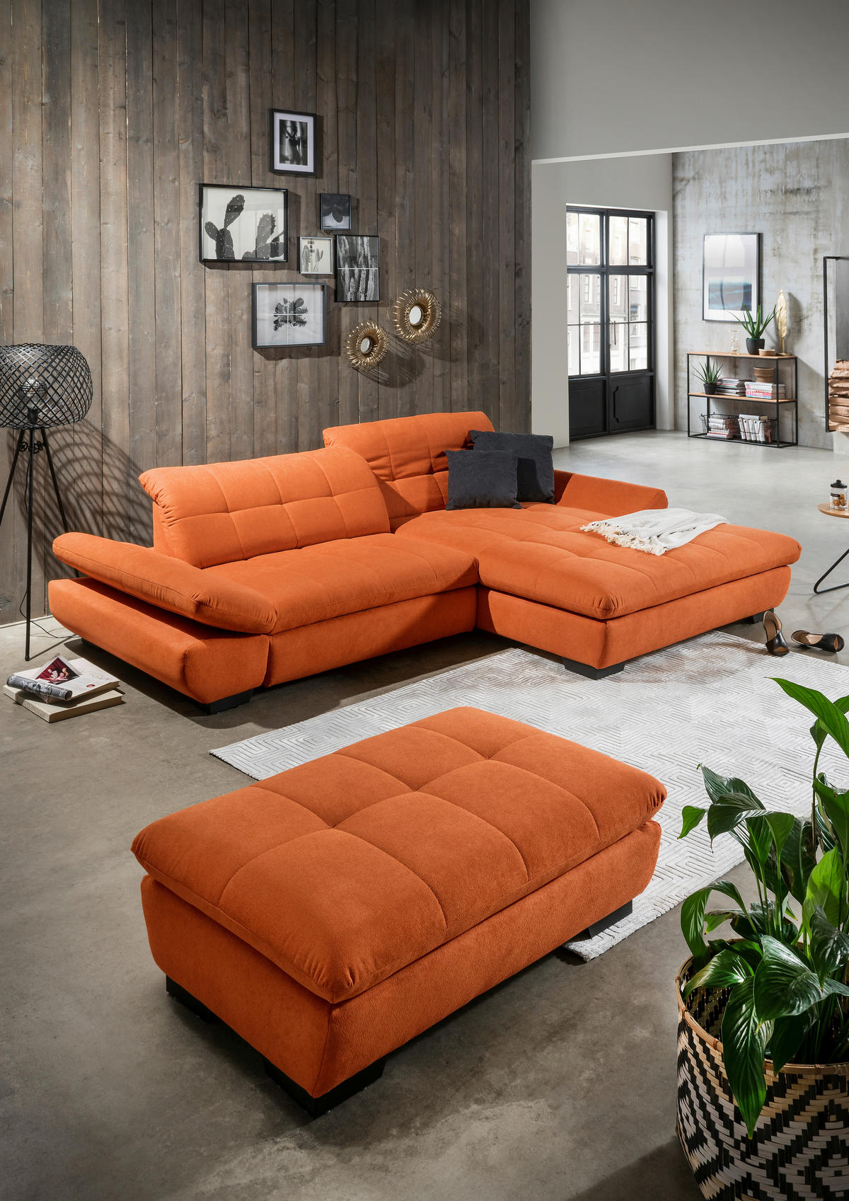 ECKSOFA in Mikrofaser Orange  - Schwarz/Orange, Design, Textil/Metall (290/198cm) - Xora