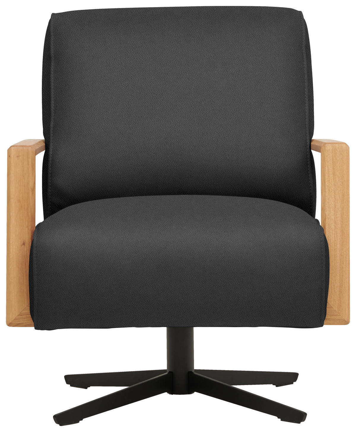 SESSEL in Echtleder Braun  - Wildeiche/Schwarz, Design, Leder/Holz (72/82/86cm) - Koinor