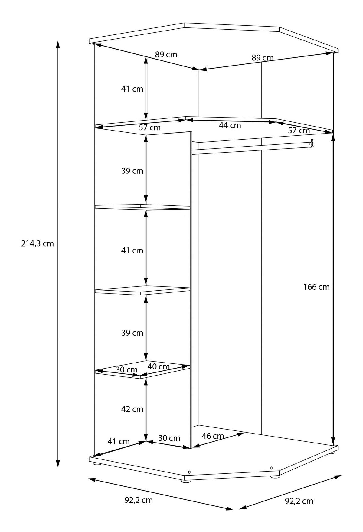 ECKKLEIDERSCHRANK 92/214/92 cm Weiß, Weiß Hochglanz  - Weiß Hochglanz/Weiß, Trend, Holzwerkstoff (92/214/92cm) - Carryhome