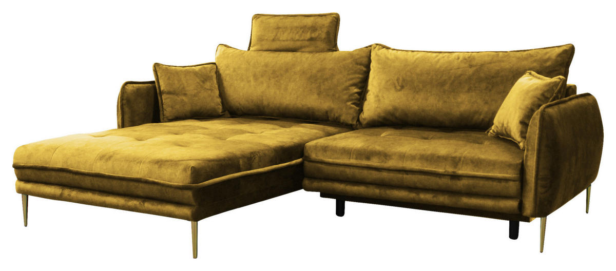 ECKSOFA in Velours Senfgelb  196/264 cm  - Goldfarben/Senfgelb, Design, Textil/Metall (196/264cm) - MID.YOU