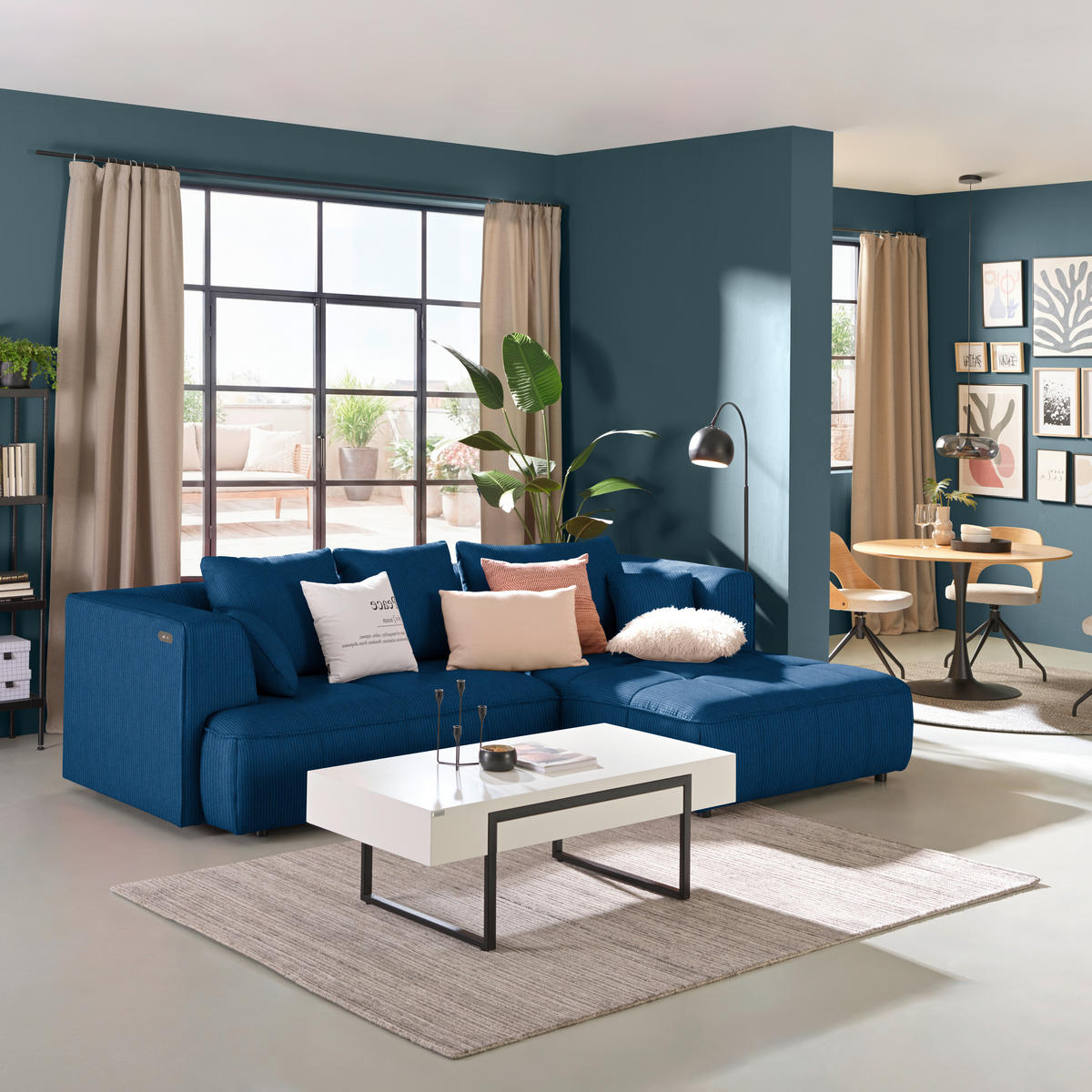 ECKSOFA Royalblau Feincord Zierkissen, Rückenkissen, Sitzvorzug  - Royalblau/Schwarz, Design, Kunststoff/Textil (288/188cm) - Welnova
