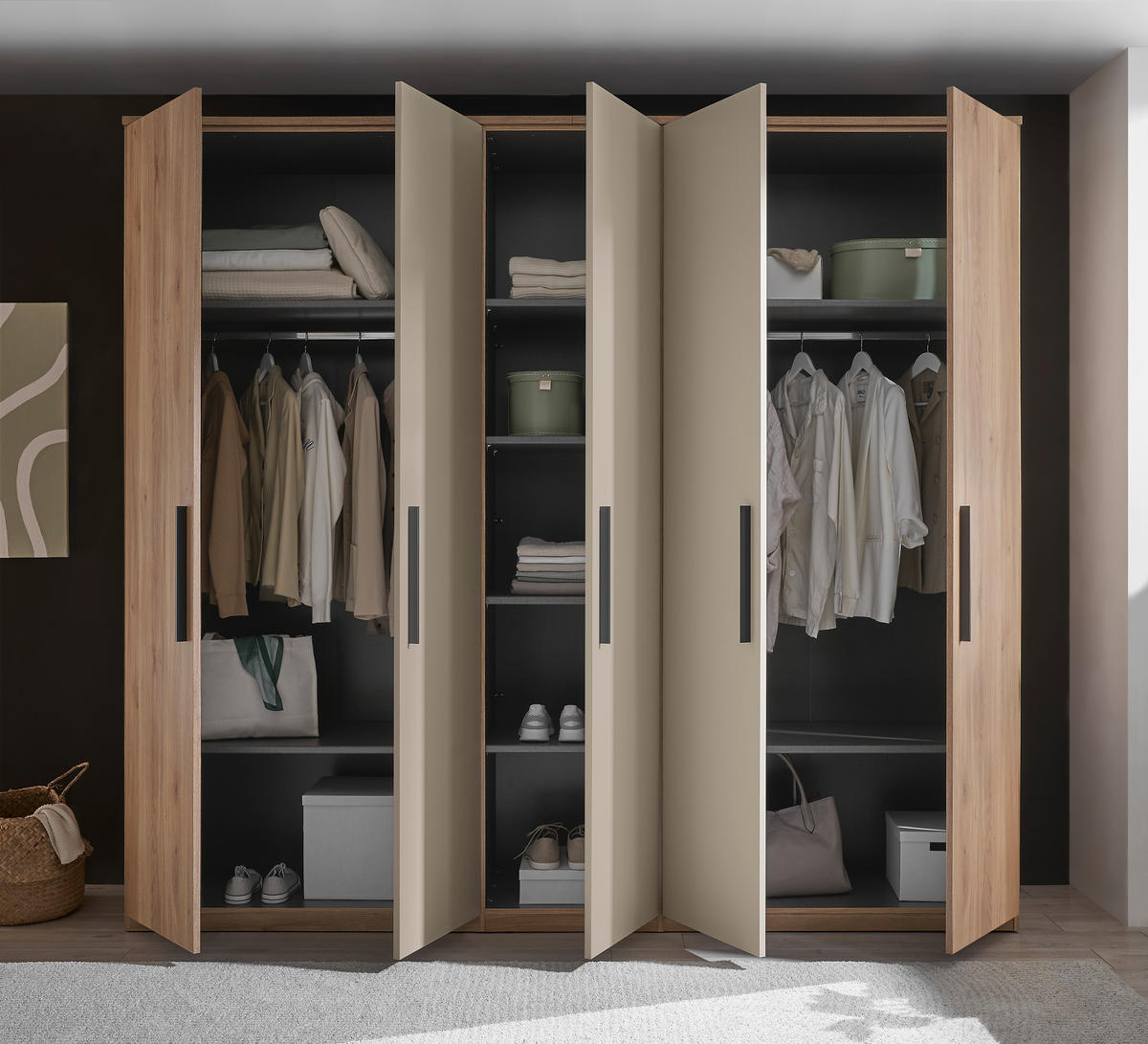 DREHTÜRENSCHRANK in Eichefarben, Kaschmir  - Kaschmir/Eichefarben, Design, Holzwerkstoff/Metall (250,8/227,7/60cm) - Xora