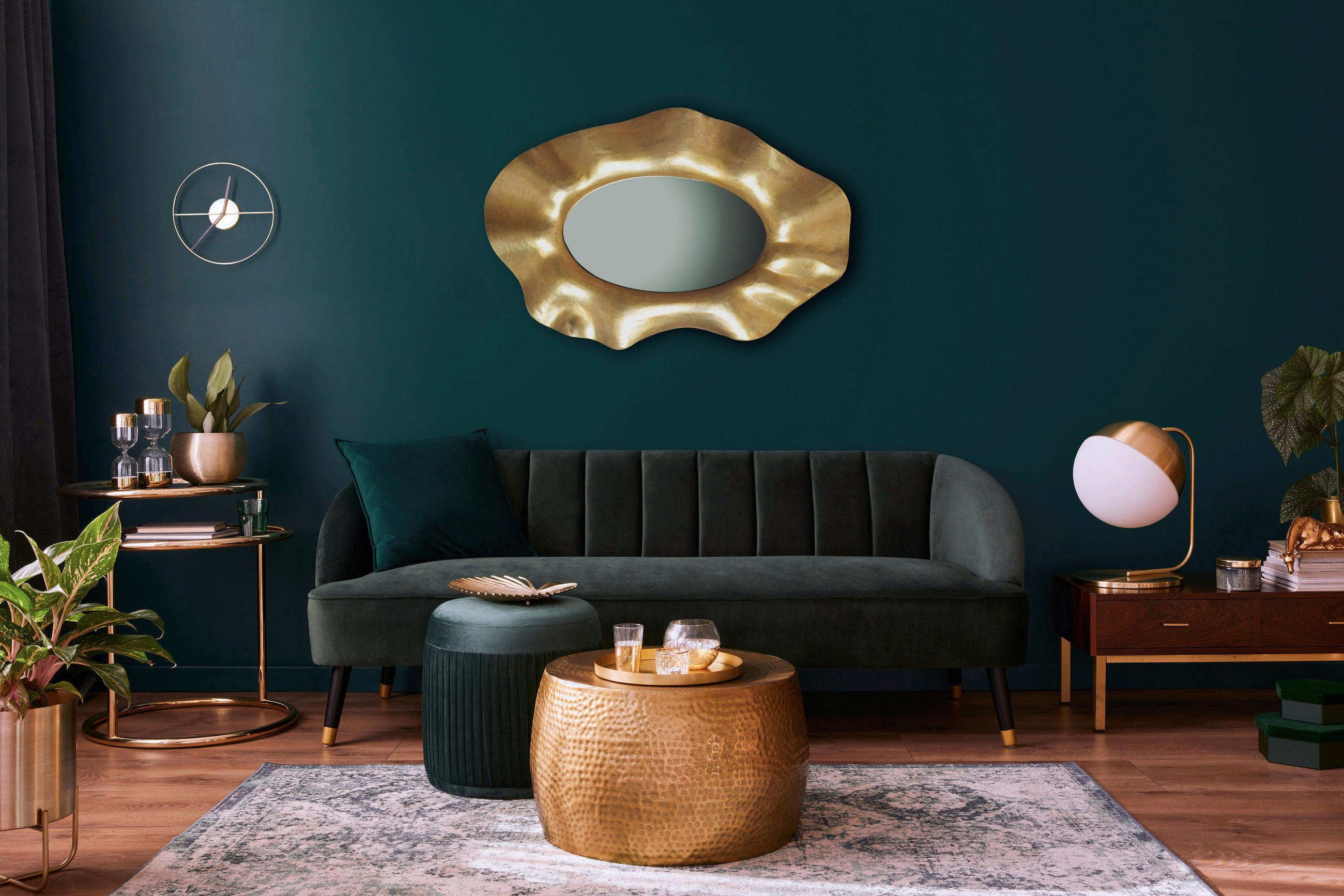 STENSKO OGLEDALO, 60/90/5,5 cm steklo  - zlate barve, Design, kovina/steklo (60/90/5,5cm) - MID.YOU