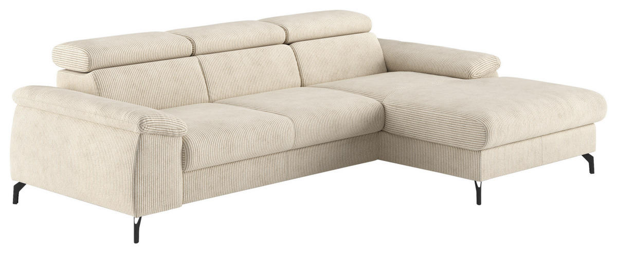 ECKSOFA in Cord Beige  - Beige/Schwarz, Design, Textil/Metall (244/166cm) - Livetastic