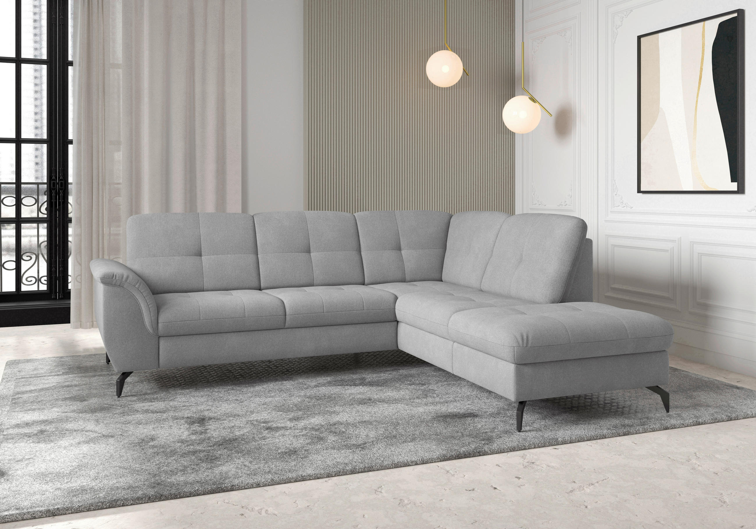 ECKSOFA in Flachgewebe Grau  244/212 cm  - Schwarz/Grau, MODERN, Textil/Metall (244/212cm) - Sit & More