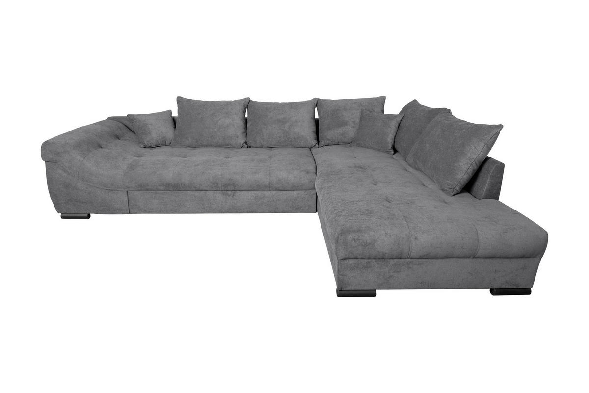 ECKSOFA ATLANTA Dunkelgrau Struktur Liegefläche im Originalstoff  - Dunkelgrau/Schwarz, Design, Textil/Metall (298/202cm) - MID.YOU