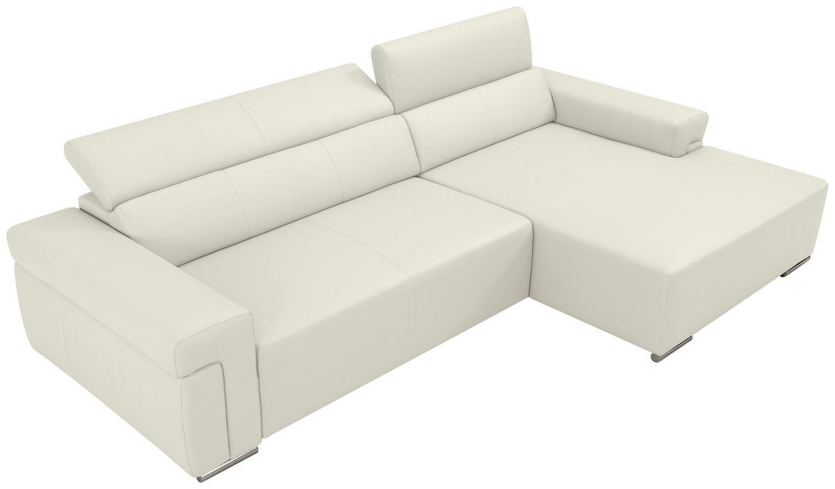 Ecksofa inkl. Funktion DUA Weiß Echtleder  - Chromfarben/Weiß, Design, Leder/Metall (293/170cm) - Novel