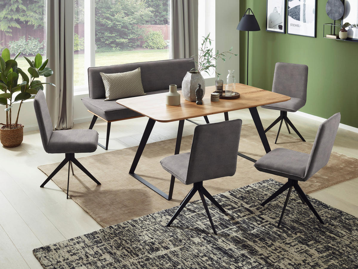 SITZBANK in Holz, Metall, Textil Grau, Schwarz, Eichefarben  - Eichefarben/Schwarz, Design, Holz/Textil (160/87/64cm) - Voleo