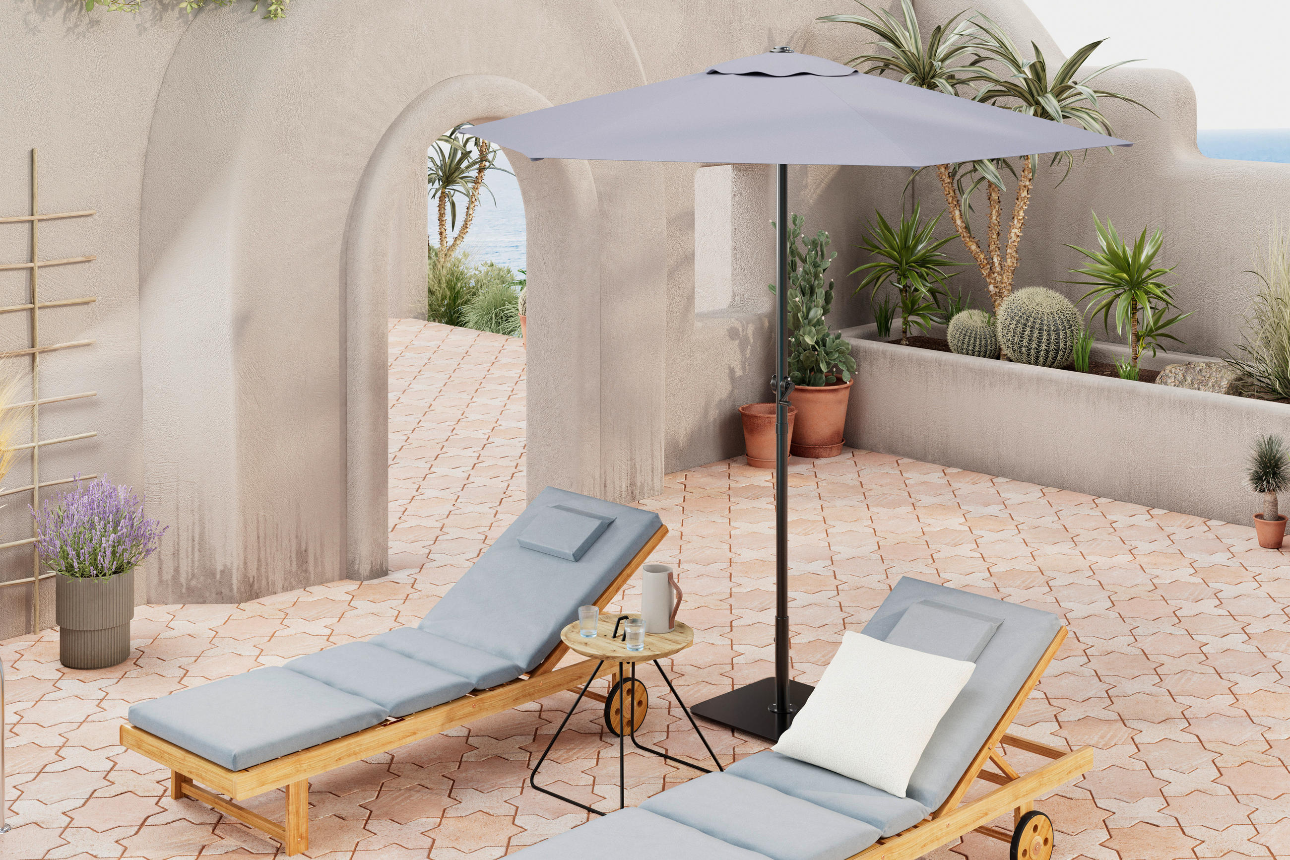 SONNENSCHIRM 250 cm Hellgrau, Dunkelgrau  - Dunkelgrau/Hellgrau, MODERN, Textil/Metall (250cm) - Ambia Garden