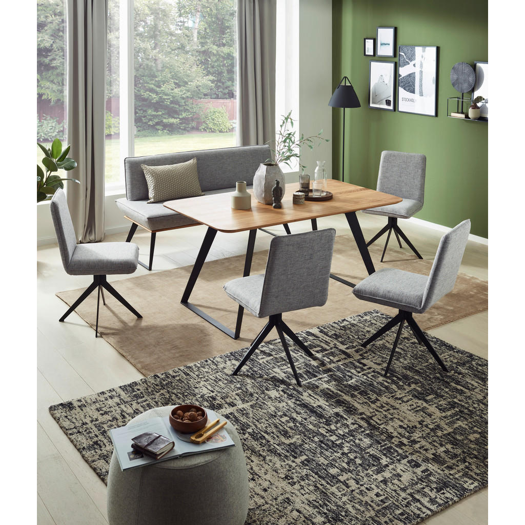 Thumbnail - Voleo Eckbank, Schwarz, Eiche, Hellgrau, Holz, Metall, Textil, Eiche, massiv, 5-6-Sitzer, L-Form, 243x183 cm, Stoffauswa...