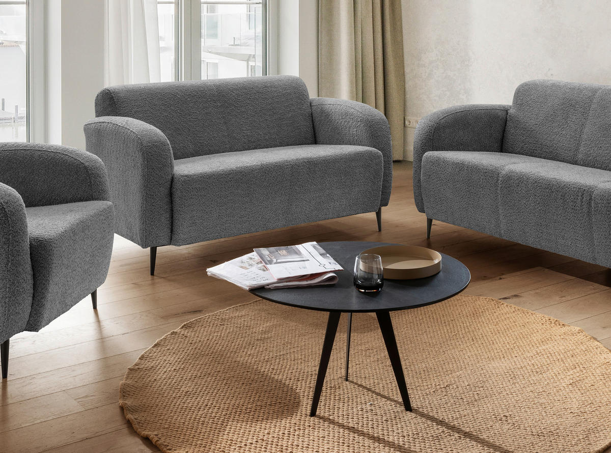 2-SITZER-SOFA in Bouclé Anthrazit  - Anthrazit/Schwarz, Modern, Textil/Metall (140/76/90cm) - Livetastic