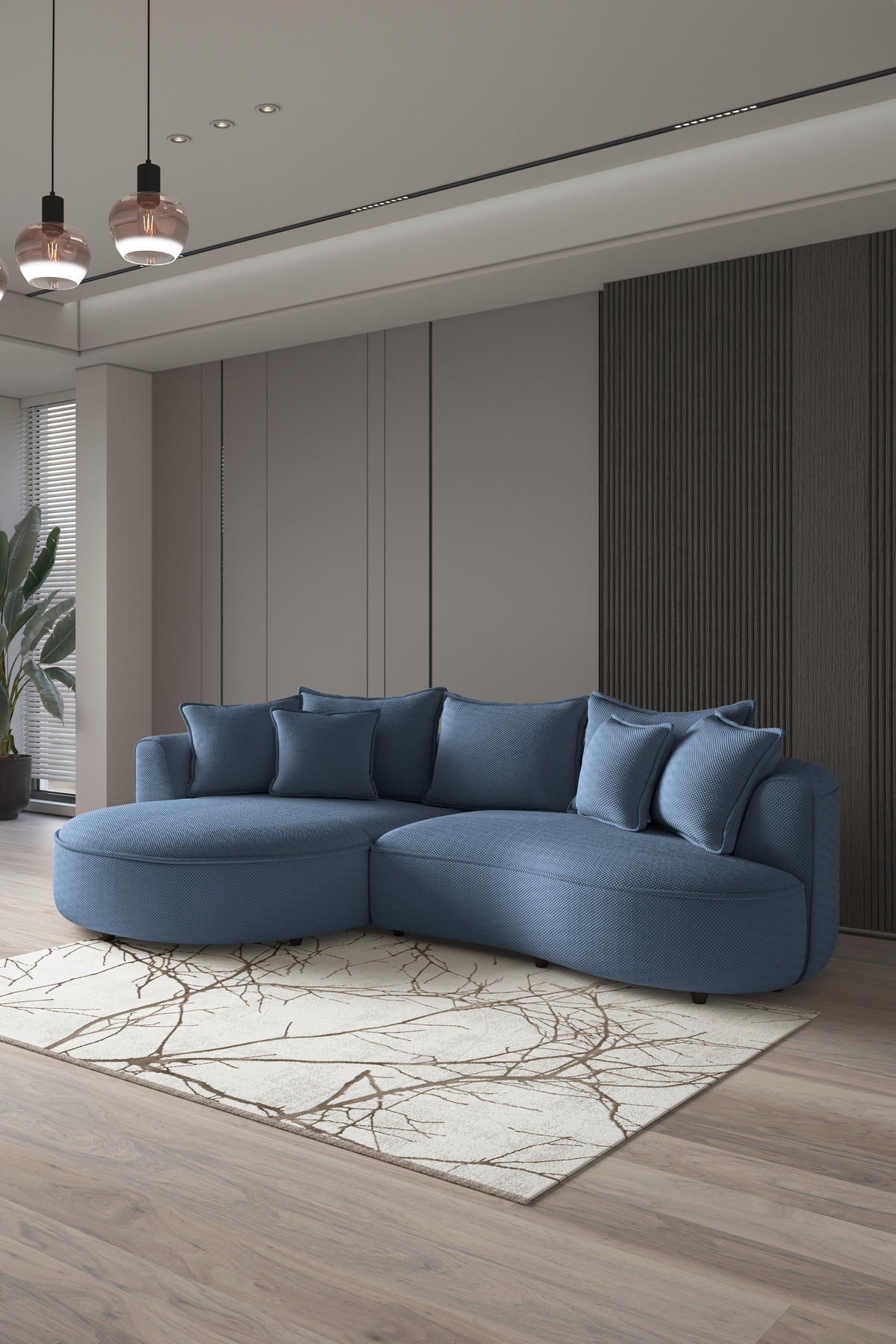 ECKSOFA LEVI Dunkelblau Velours, Struktur  - Schwarz/Dunkelblau, MODERN, Kunststoff/Textil (168/287cm) - Livetastic