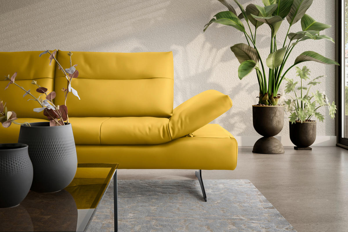 ECKSOFA in Echtleder Gelb  - Gelb/Schwarz, Modern, Leder/Metall (158/342cm) - Chilliano