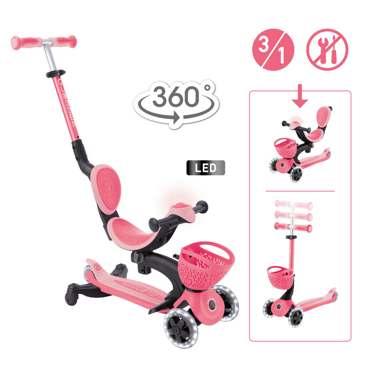 LAUFRAD GO-UP BABY 360 LIGHT 3IN1  - Pink/Rosa, LIFESTYLE, Kunststoff (75/29,5/102,5cm) - GLOBBER