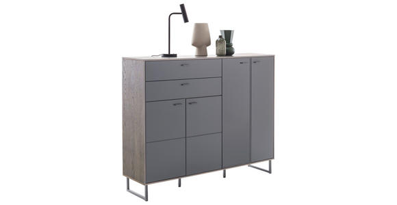 HIGHBOARD Schwarz, Eichefarben 148/118/37 cm - Eichefarben/Anthrazit, Design, Glas/Holz (148/118/37cm) - Novel