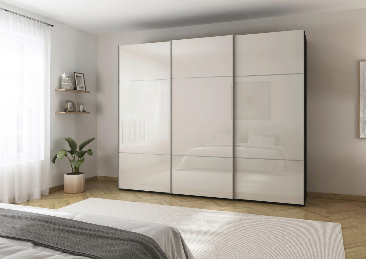 SCHWEBETÜRENSCHRANK  in Schwarz, Champagner  - Champagner/Alufarben, KONVENTIONELL, Glas/Holzwerkstoff (271/223/68cm) - Novel