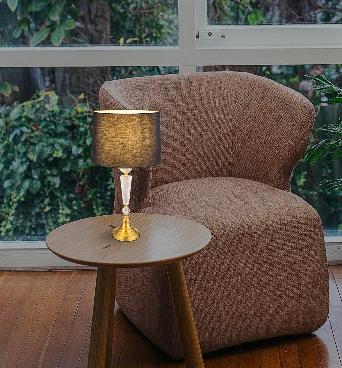 TISCHLEUCHTE - Klar/Messingfarben, Konventionell, Glas/Textil (35/66cm) - Globo