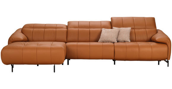 ECKSOFA in Echtleder Cognac 165/313 cm - Cognac/Schwarz, Design, Leder/Metall (165/313cm) - Emilio Belluti