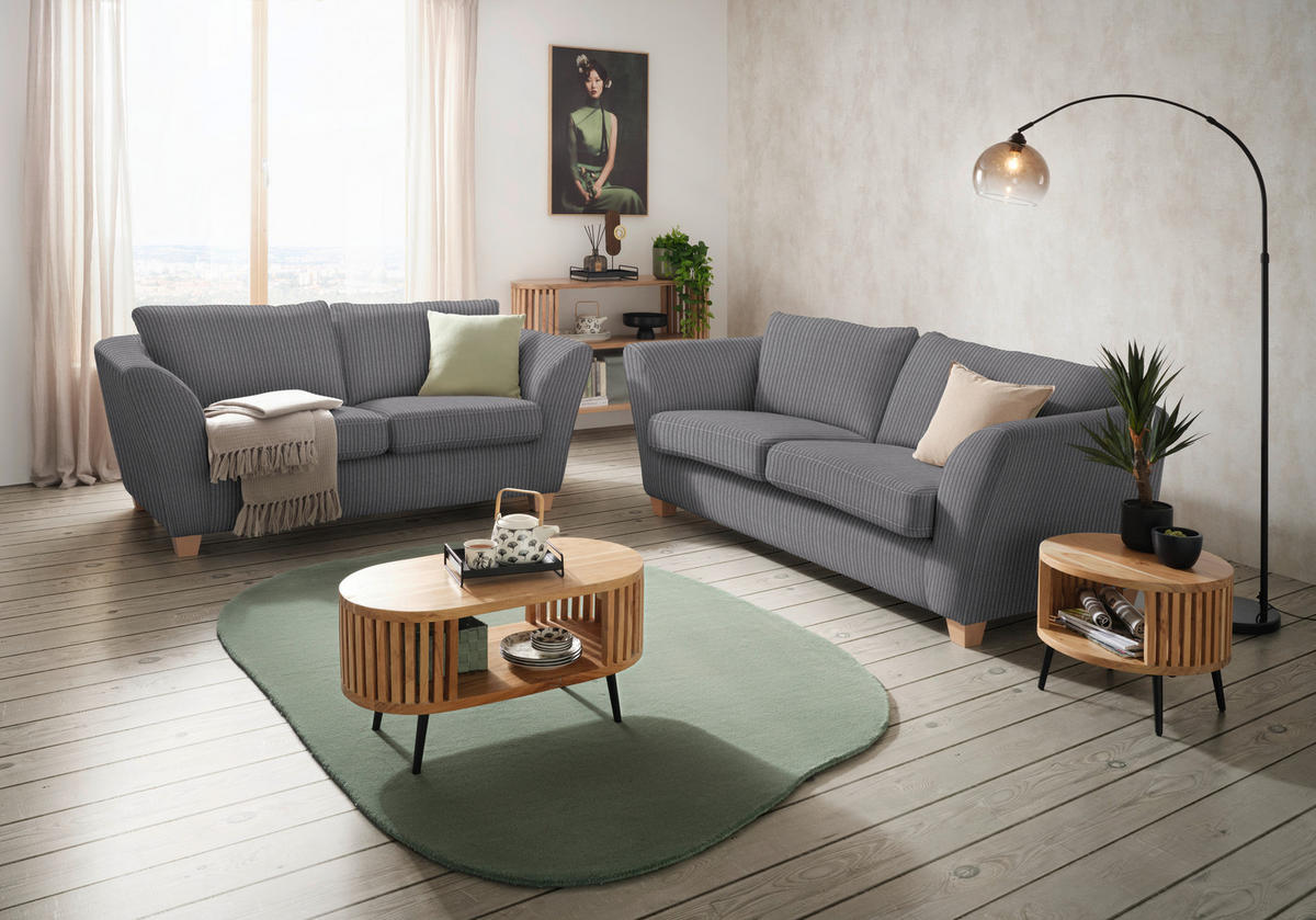 2-SITS SOFFA i textil mörkgrå  - mörkgrå/naturfärgad, trä/textil (190/70-85/95cm) - MID.YOU