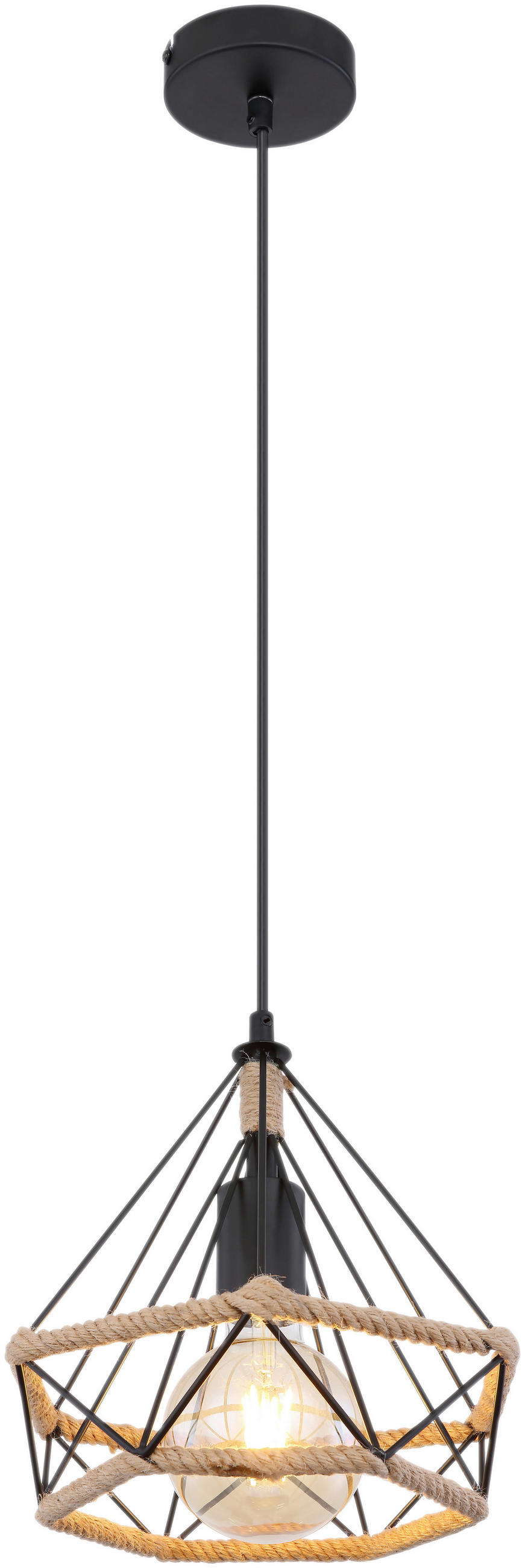 Hängeleuchte Caro H: 150 cm 1-Flammig, Naturfaser/Eisen