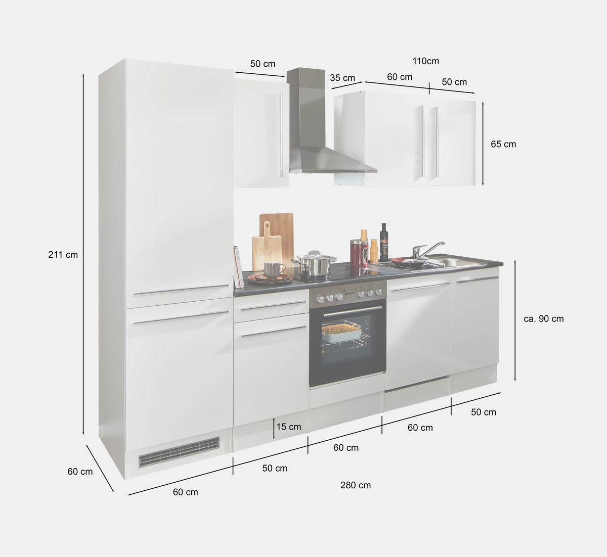 KÜCHENBLOCK 280 cm   in Anthrazit, Eiche Artisan  - Anthrazit/Schwarz, LIFESTYLE, Holzwerkstoff/Kunststoff (280cm) - MID.YOU