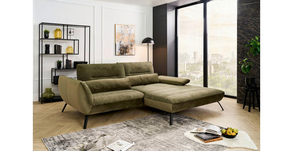 ECKSOFA in Webstoff Olivgrün  - Schwarz/Olivgrün, KONVENTIONELL, Textil/Metall (273/191cm) - Carryhome