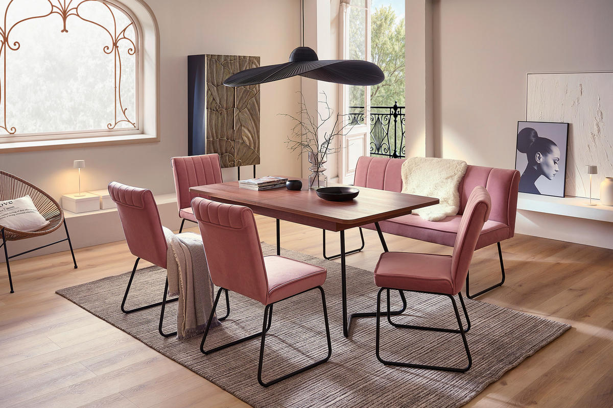 ESSTISCH in Metall, Holzwerkstoff 160-205/90/76 cm  - Walnussfarben/Schwarz, Design, Holzwerkstoff/Metall (160-205/90/76cm) - Hom`in