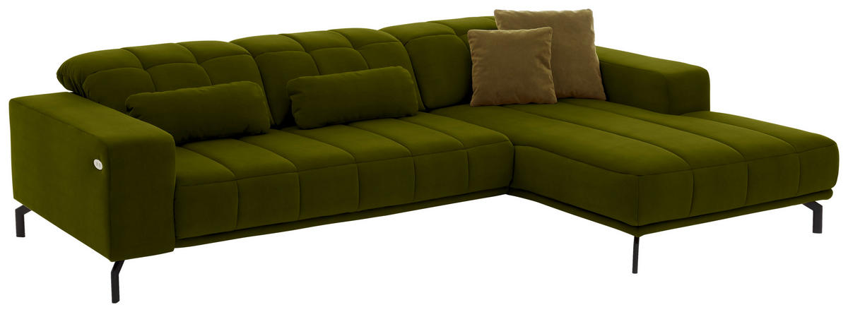 ECKSOFA in Velours Grün  - Schwarz/Grün, Design, Textil/Metall (293/195cm) - Beldomo Style