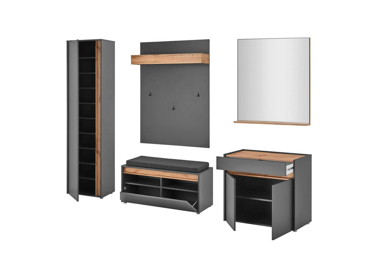 GARDEROBE 6-teilig  in 260/200/40 cm  - Anthrazit/Eiche Wotan, Design, Holzwerkstoff/Textil (260/200/40cm) - Modante