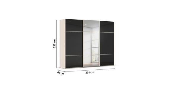 SCHWEBETÜRENSCHRANK 301/223/68 cm 3-türig Schwarz, Champagner - Champagner/Schwarz, KONVENTIONELL, Glas/Holzwerkstoff (301/223/68cm) - Novel