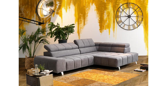 ECKSOFA in Webstoff Hellgrau  - Silberfarben/Hellgrau, Design, Textil/Metall (295/201cm) - Hom`in