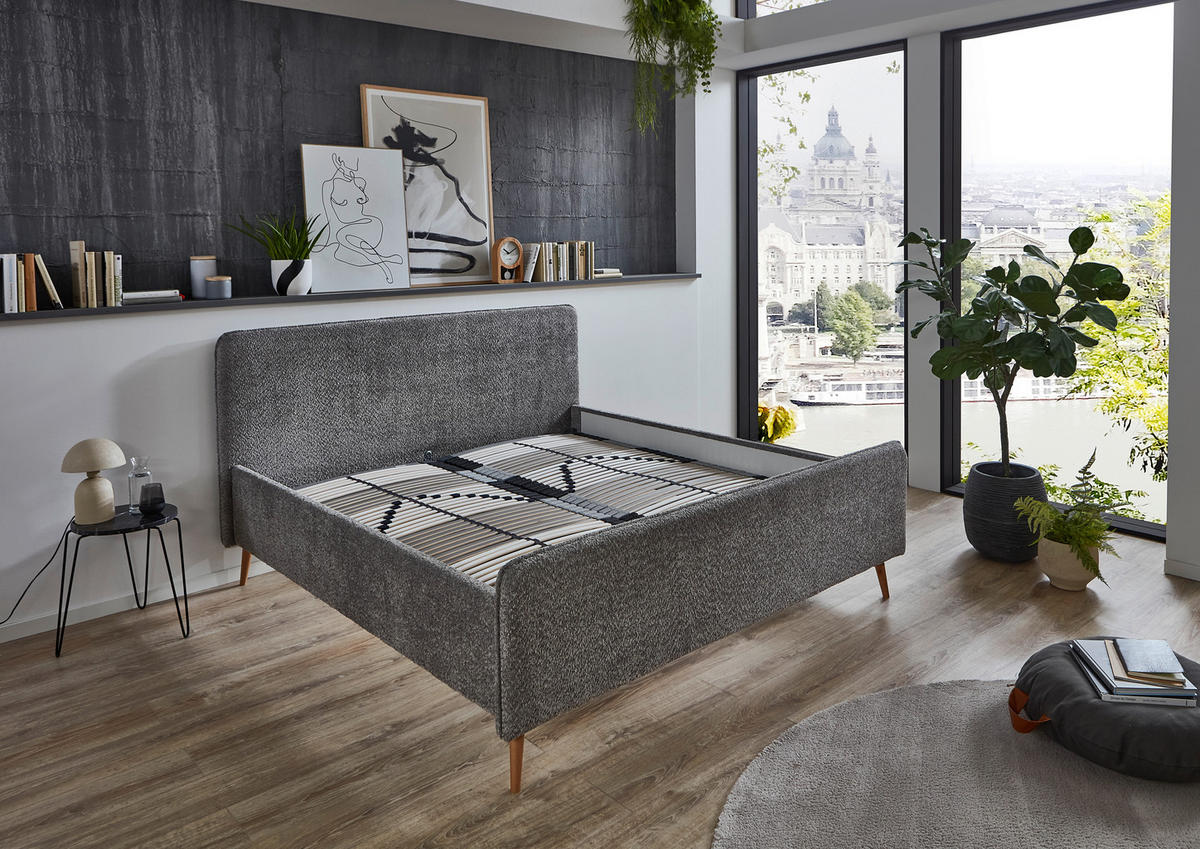 POLSTERBETT Grau 160/200 cm  - Buchefarben/Grau, KONVENTIONELL, Holz/Holzwerkstoff (160/200cm) - Carryhome