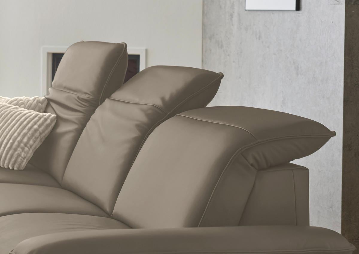 ECKSOFA  Echtleder Greige  - Greige/Schwarz, Design, Leder/Metall (169/307cm) - Beldomo Premium