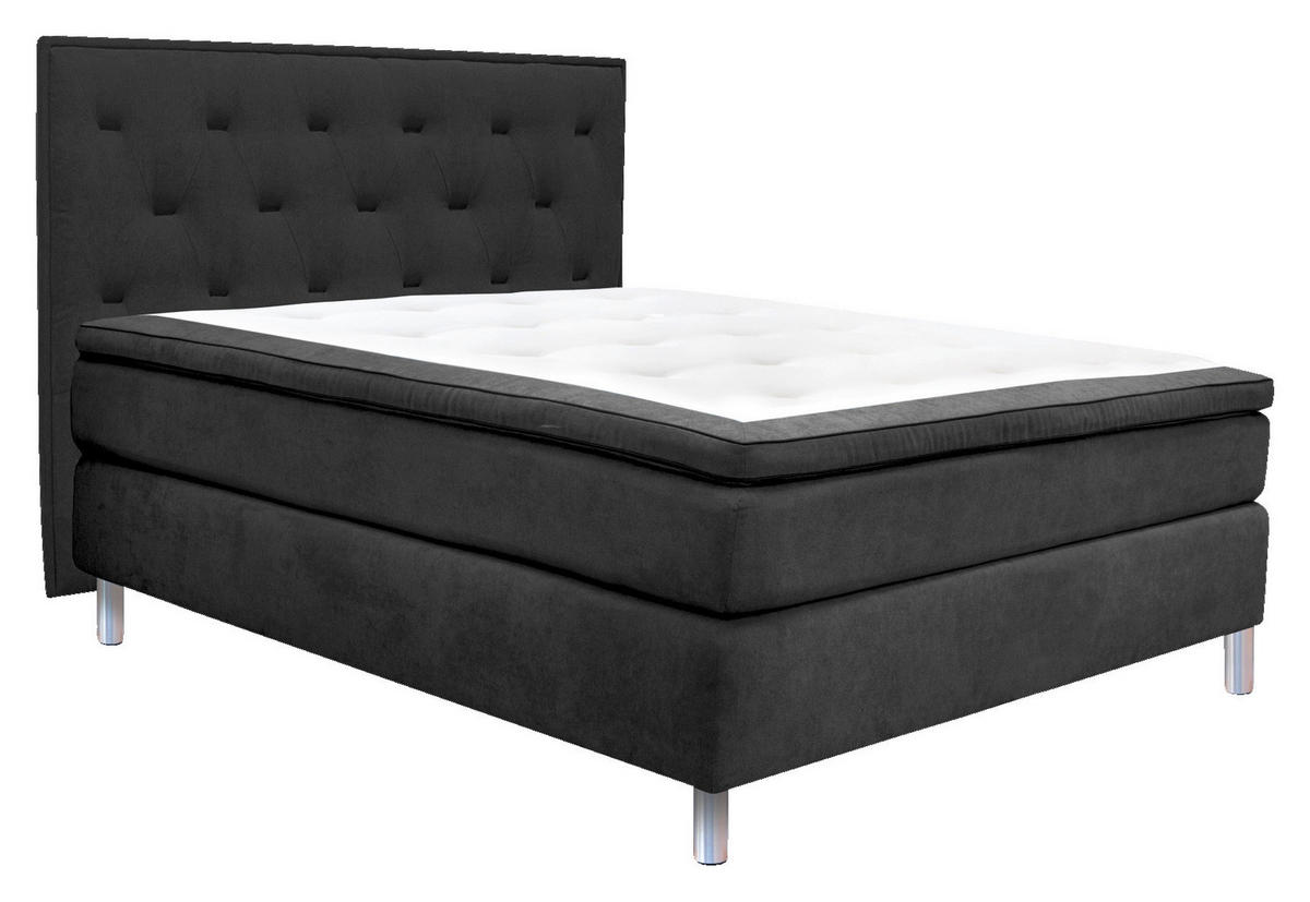 KONTINENTALSÄNG 140/200 cm  i svart  - aluminiumfärg/svart, Design, metall/trämaterial (140/200cm) - Elegando