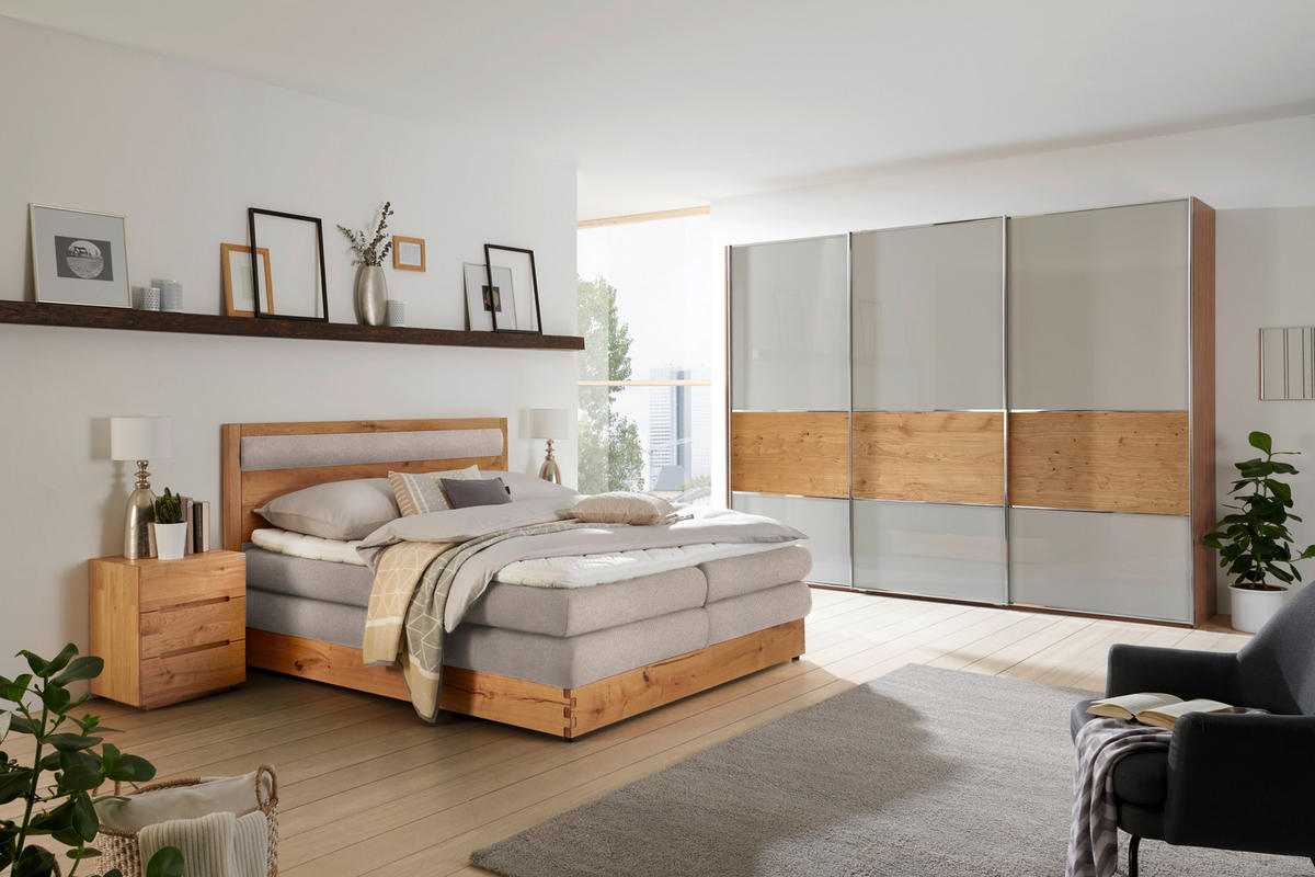 BOXSPRINGBETT 160/200 cm  in Eichefarben, Beige  - Eichefarben/Beige, Konventionell, Holz/Holzwerkstoff (160/200cm) - Valnatura
