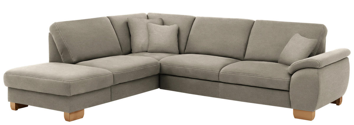 ECKSOFA in Mikrofaser Hellgrau  236/286 cm  - Wildeiche/Beige, KONVENTIONELL, Holz/Textil (236/286cm) - Voleo