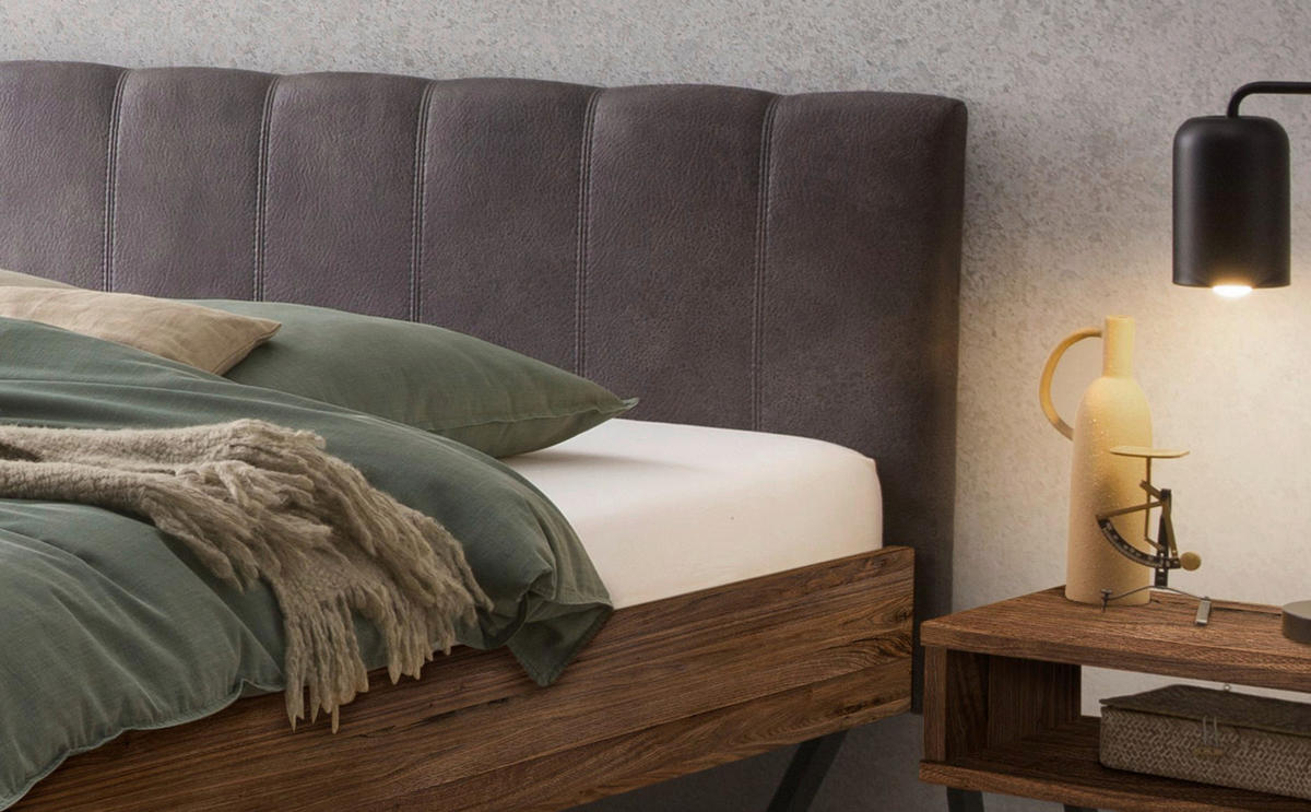 BETT 140/200 cm  in Anthrazit, Nussbaumfarben  - Anthrazit/Nussbaumfarben, KONVENTIONELL, Holz/Textil (140/200cm) - Hasena